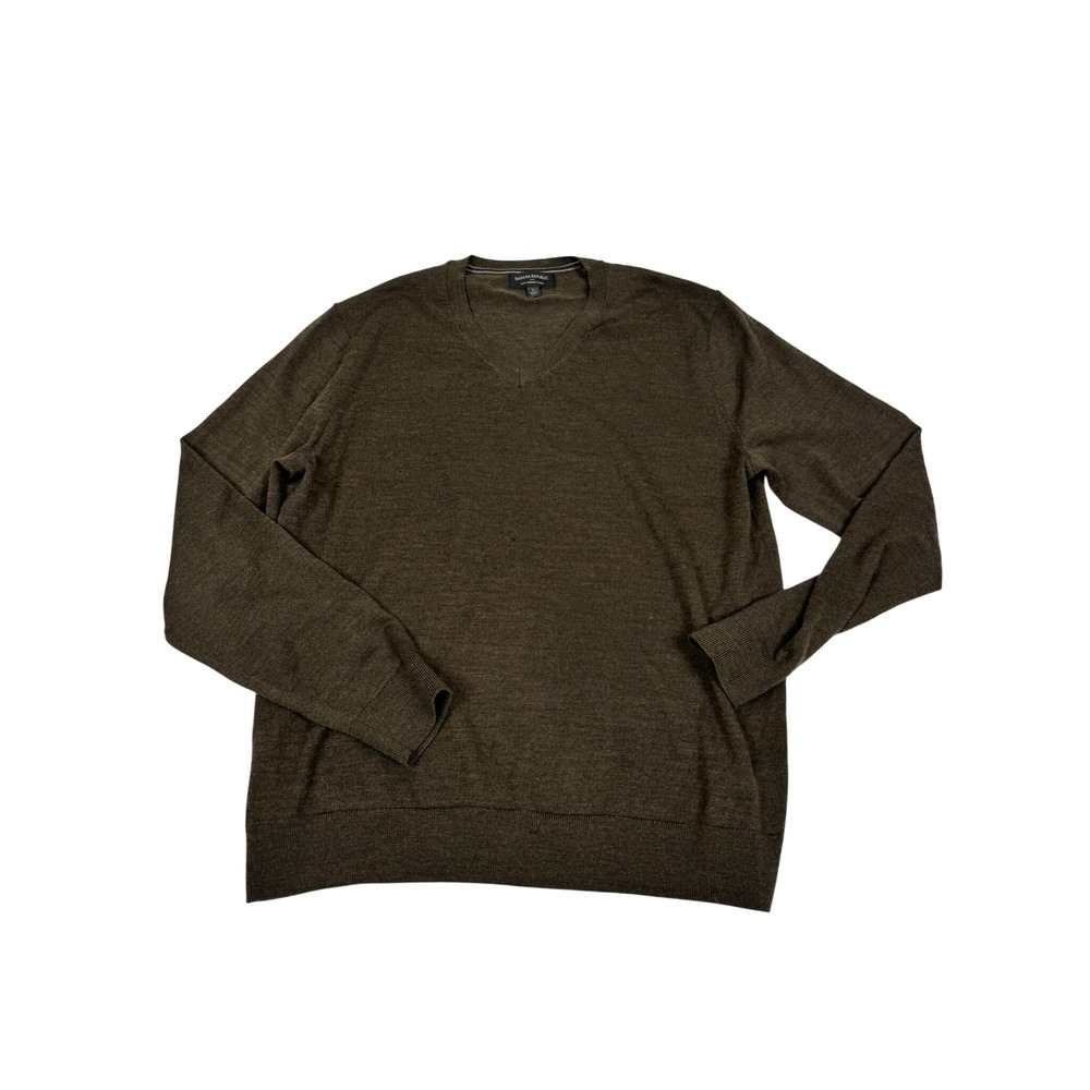 Banana Republic Mens Olive Green 100% Merino Wool V-Neck Sweater Large